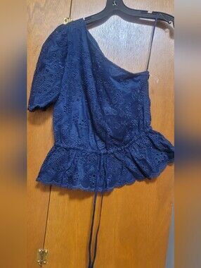 Polo by Ralph Lauren Navy Eyelet Peplum Top Size 6